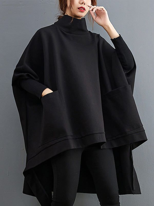Urban Black High-Neck High-Low Long Sleeve Sweatshirt