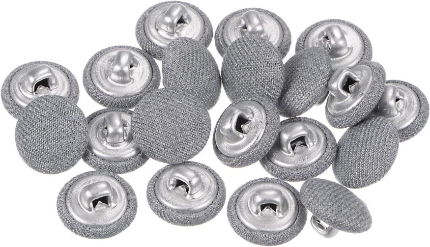 Generic 20pcs 20L Fabric Cloth Covered Button 12.5mm Metal Shank Round Sewing Buttons for Suits Dress Blouses, Grey