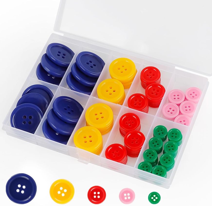 Premium Color Sewing Buttons, 100PCS Round Resin, 4 Holes Craft, Handmade Sewing Button, Sizes 40L/32L/24L/20L/16L, for Garment DIY Art Crafts Projects Decoration (Non-Dyed Buttons)