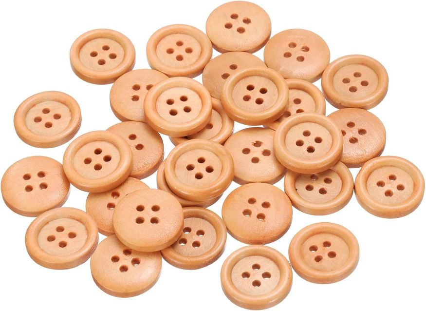 Generic 30pcs 28L Wooden Sewing Button 11/16"(18mm) 4 Holes Wood Round Craft Replacement Buttons for Clothing DIY Crafts Decoration, Light Brown