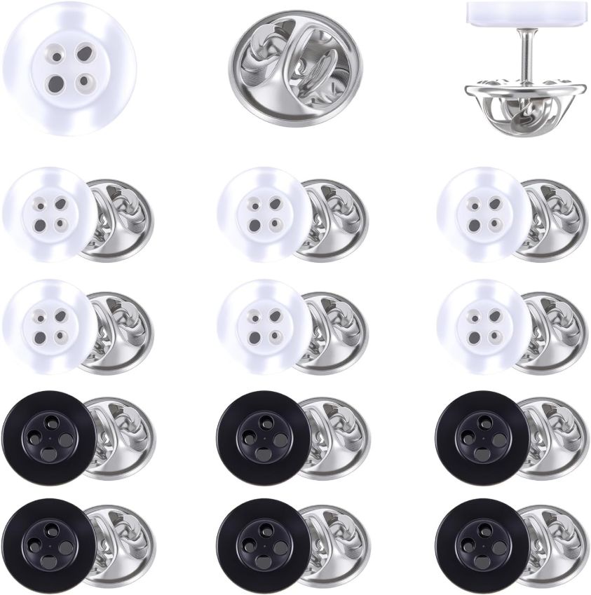 Gjinxi 20 Pcs 4-Hole No Sew Shirt Buttons and Jean Button Pins, 11mm/0.43" Resin and Metal Adjustable Reusable Replacement Buttons for Clothes Pants DIY Crafts, Black & White
