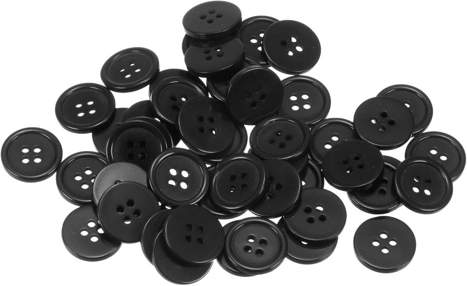 80pcs 28L Sewing Buttons 11/16"(18mm) Resin Round Flat 4-Hole Craft Buttons for Sewing Clothing and DIY, Black