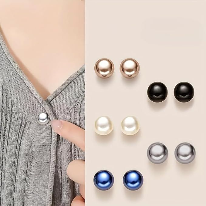 10pcs Pearl-Like Plastic Adjustable Buttons ?C No-Sew Decorative Buckles in White, Beige, Black & Blue ?C Stylish Buttons for Women??s Cardigans, Dresses, Jackets & Shirts (Mixed Random Colors 10PCS)