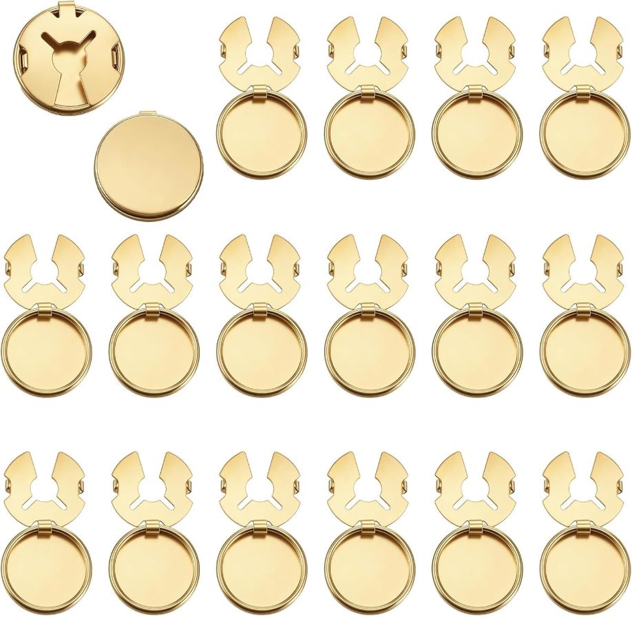 20 Pcs Button Covers for Men's Shirts Silver Brass Round Cuff Button Cover for Tuxedo, Business or Formal Shirts, Clip-On Buttons Cufflinks Kit for Sewing DIY Craft Decor