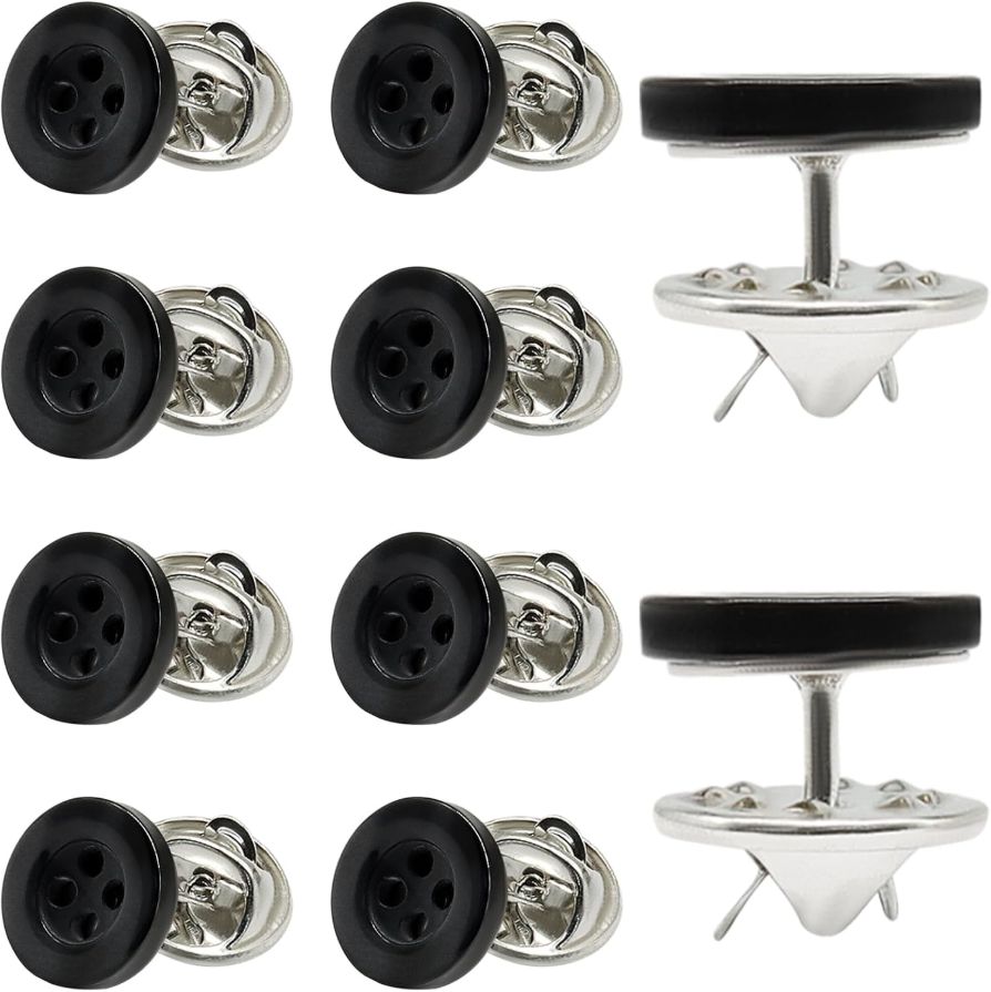 10 Set No Sewing Black Shirt Buttons, Detachable 4-Hole Resin Buttons Reusable Multi-Purpose, Adjustable Button Pins for Clothes/DIY Crafts