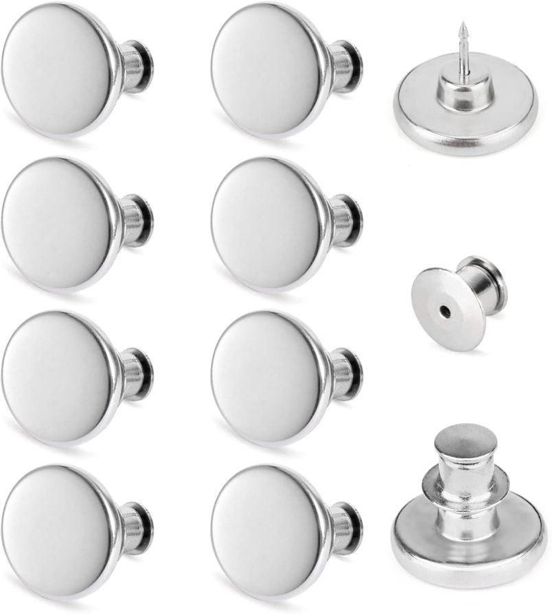 TOOVREN 8 Sets Jean Buttons for Loose Jeans, No Sew No Tool Instant Replacement Button Pins Adjustable Pant Waist Tightener to Make Smaller, Reusable Extra Pants Clips to Tighten Waist, Silver