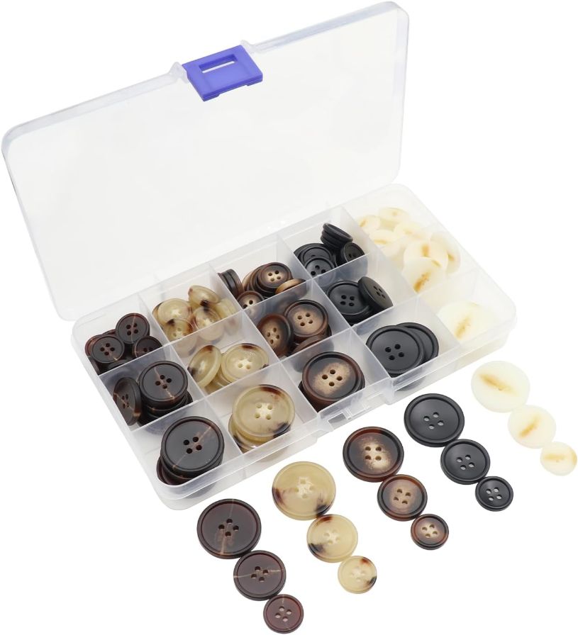 110 PCS Assorted Sewing Buttons, 4-Hole Rroud Resin Buttons for Clothing, Blazers, Suits & Coats