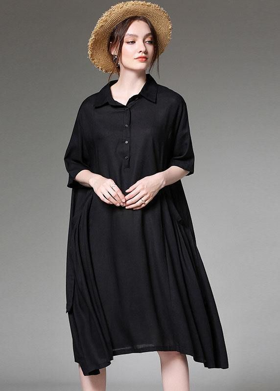 Comfy Black PeterPan Collar Button Spring Party Dress Half Sleeve