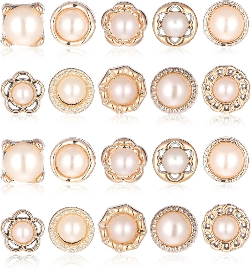 20 PCS Lapel Pins for Women, Women Shirt Brooch Buttons Reusable Decorative Pearl Button Novelty No Sew Pin Buttons for Dress Shawl Coat Shirt DIY Bags Christmas Decoration