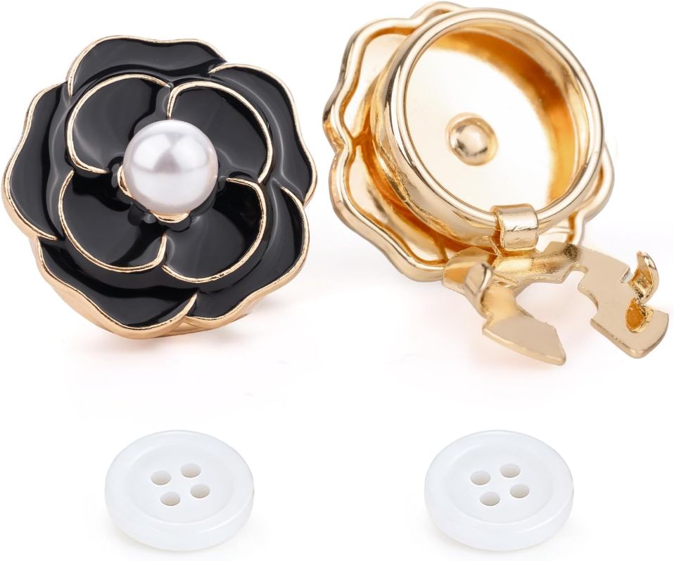 Rhinestone Button Covers Cufflinks Set, Gold Crystal Clip-Ons for Women Men, No-Sew Covers for Dress Shirts, Blouses Button Decoration
