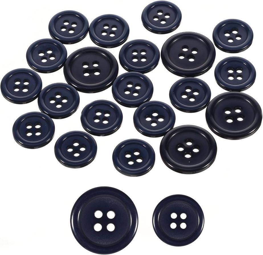 20Pcs Suit Buttons, Round Flatback Buttons for Garment Sewing 20/15mm Navy Blue Button Round 4 Holes Sewing Button Ideal for Decorative Uniform Pants Jeans Jacket Skirt Shorts Craft DIY
