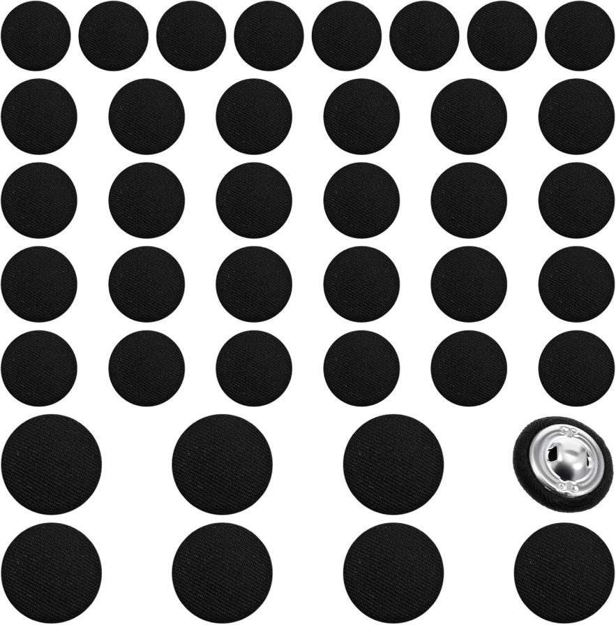 40 Pcs Black Buttons, 3 Sizes Fabric Button Cloth Covered Shank Button for Clothes Tuxedo Jeans and DIY Sewing Projects Black Buttons