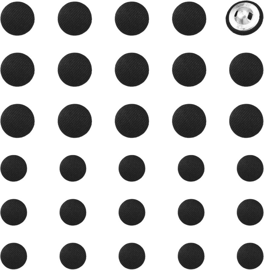 30 PCS Black Fabric Buttons Cloth Covered Buttons for Sewing, Suit Button Round Vintage with Metal Shank, Small Coat Buckle for Tuxedo Jacket Blouse Jeans Dress Gowns (15mm, 20mm)