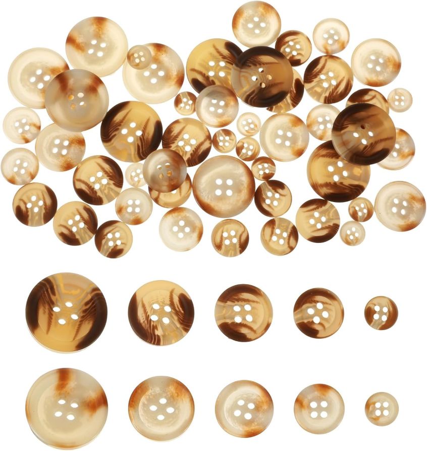 50 Pcs Buttons for Clothes, 4 Sizes Brown Buttons, Button for Clothes Coats & Sweaters, Sewing Crafts & ClothesDecorations, Brown