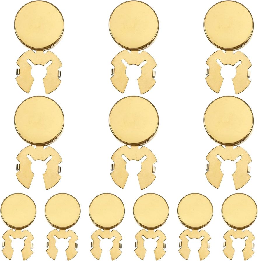 12 PCS Button Covers for Women Blouses, 2 Sizes Brass Round Cuff Button Cover Gold Buttons Covers Blank Cuff Links for Men's and Women's Business or Formal Shirts
