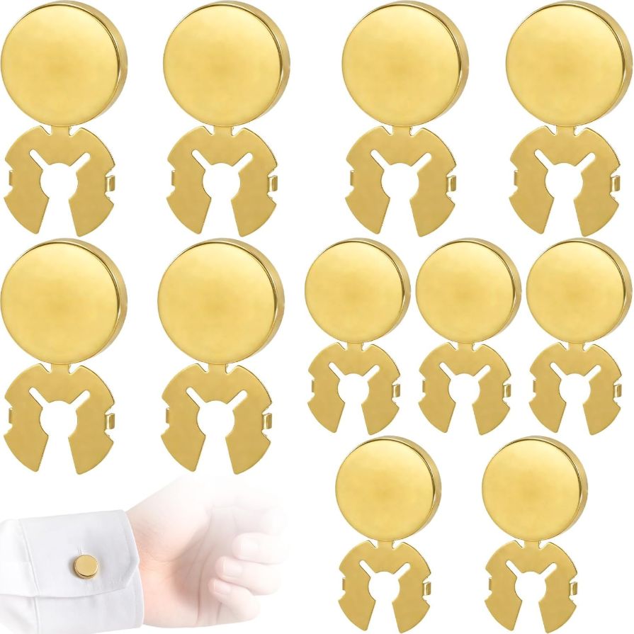 11PCS Gold Button Covers for Women, Blank Cuff Links for Men, 2 Sizes Brass Shirt Button Covers for Shirts, Dress, Formal Business Daily Outfits