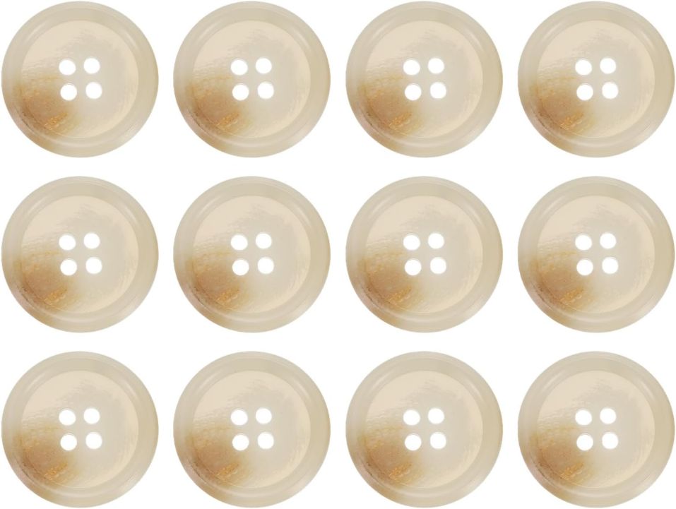 HARFINGTON 12pcs Resin Sewing Button, 25mm 1-Inch 4 Holes Round Buttons for Coat, Men's Suit, Clothes Garment, Khaki