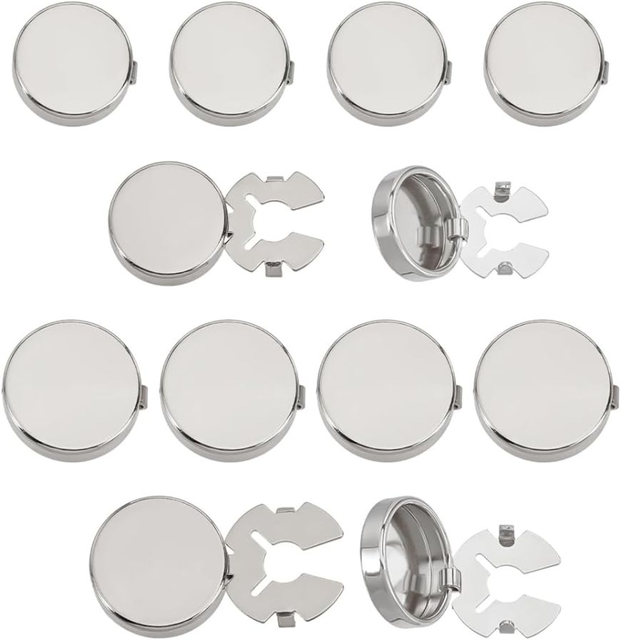 12Pcs Brass Cufflinks 2 Styles Flat Round Button Covers for Men's Shirts Cuffs Shirt Cufflinks Findings for Apparel Accessories for Formal Business Wedding Clothing Decoration Platinum