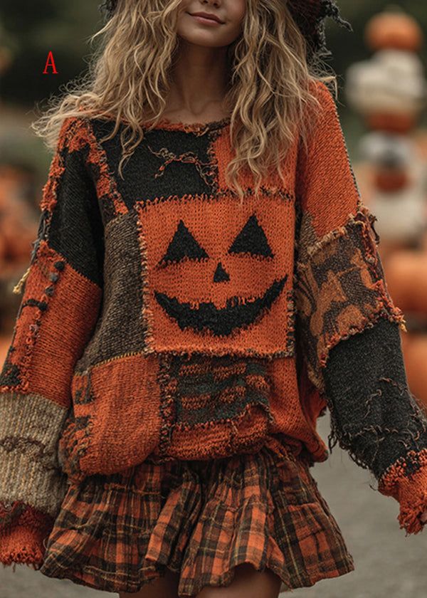 Fashion Streetwear O-Neck Patchwork Knit Sweaters Top Fall